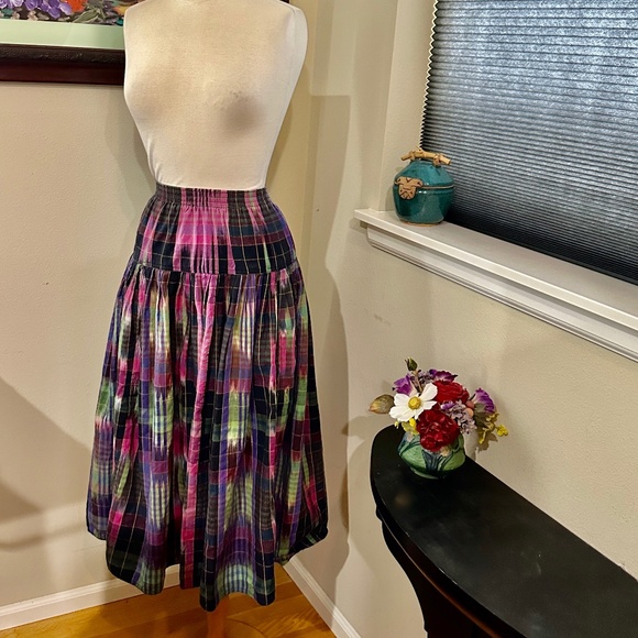 Midi Skirt Green And Purple Plaid Skirt Vintage Women 80s Purple